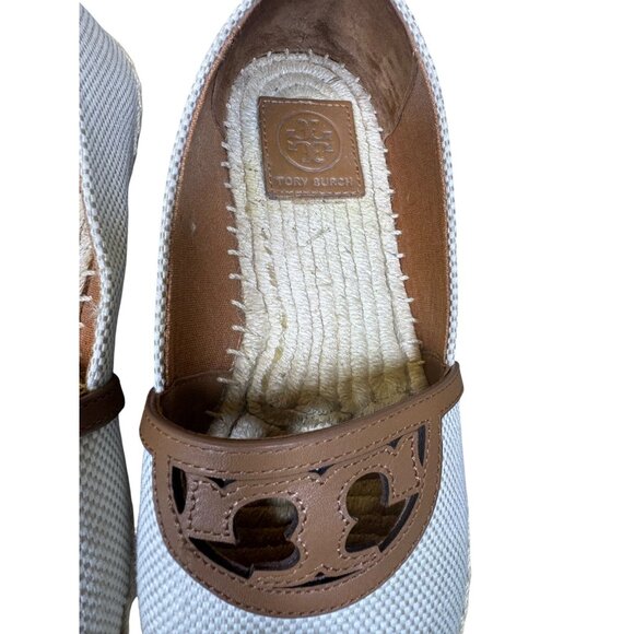 Tory Burch Beige & Brown Women's Canvas & Leather Espadrilles Size 7.5 - Picture 8 of 13